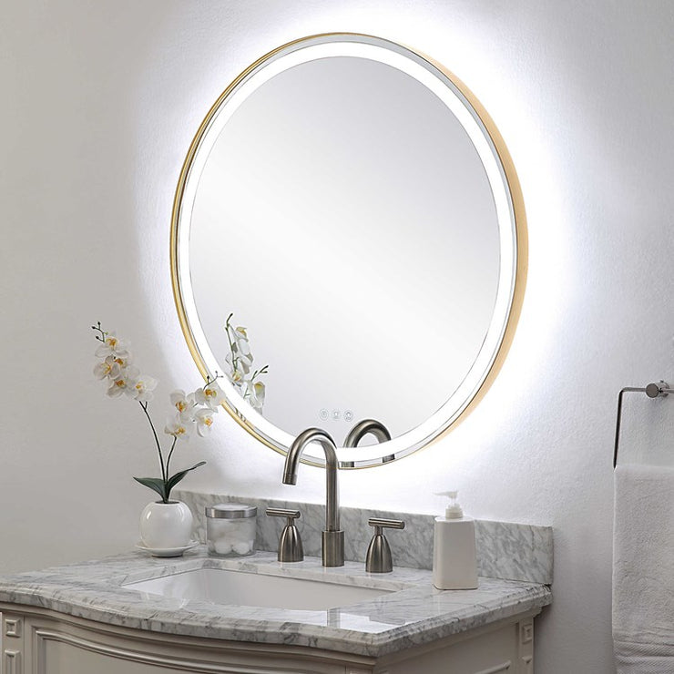 Uttermost Crofton Lighted Brass Round Mirror