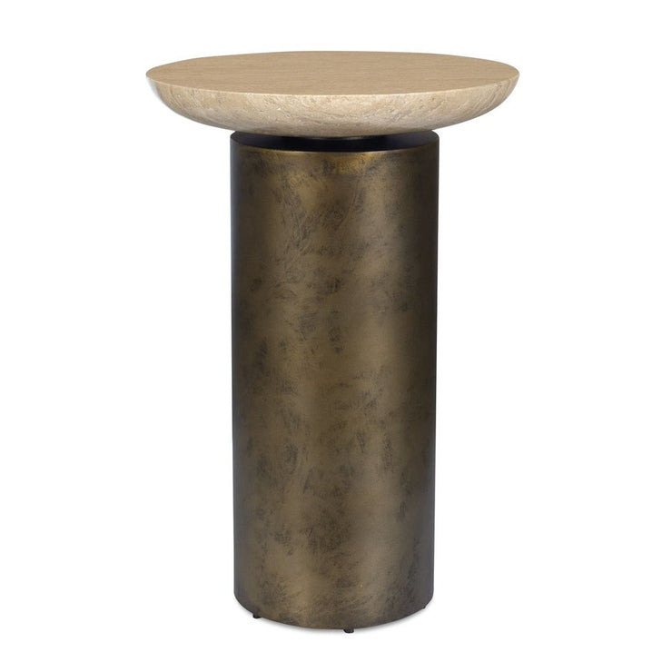 Uttermost Oslo Travertine and Antiqued Brass Finished Iron Accent Table ~ Indoor And Outdoor Use