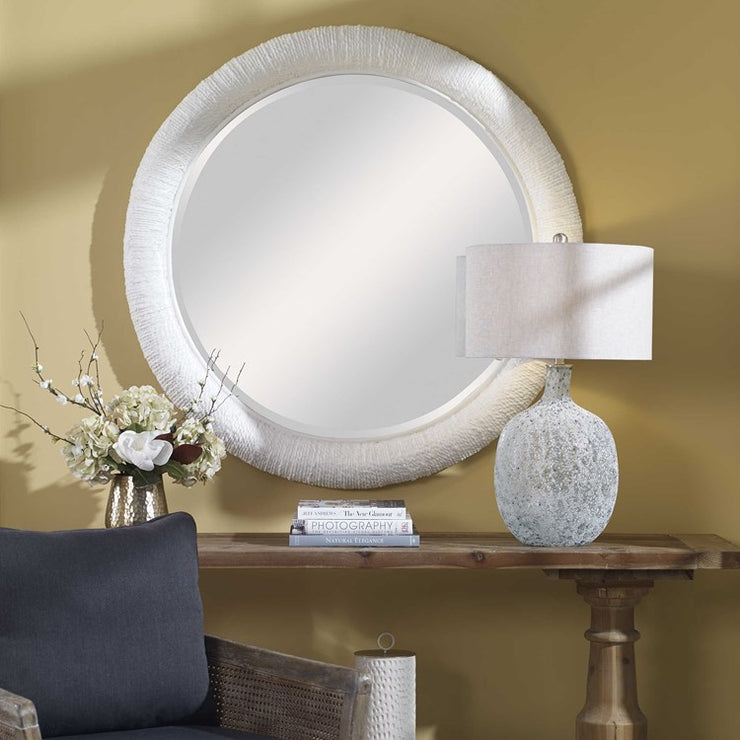 Uttermost Mariner White Woven Rattan Round Mirror