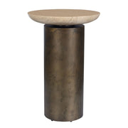 Uttermost Oslo Travertine and Antiqued Brass Finished Iron Accent Table ~ Indoor And Outdoor Use