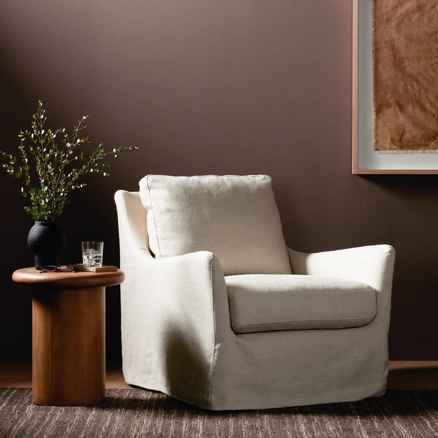 Four Hands Monette Slipcovered Swivel Chair ~ Brussels Natural Linen Slipcover