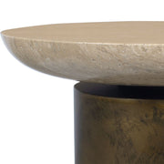 Uttermost Oslo Travertine and Antiqued Brass Finished Iron Accent Table ~ Indoor And Outdoor Use