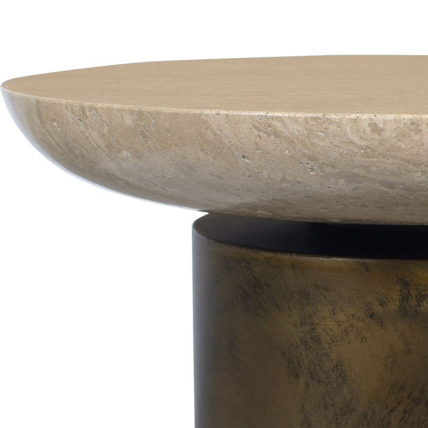Uttermost Oslo Travertine and Antiqued Brass Finished Iron Accent Table ~ Indoor And Outdoor Use