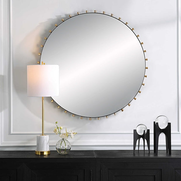 Uttermost Cosmopolitan Matte Black and Brass Round Mirror