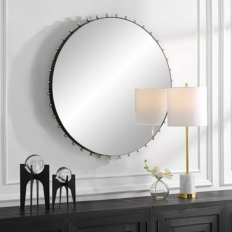 Uttermost Cosmopolitan Matte Black and Brass Round Mirror