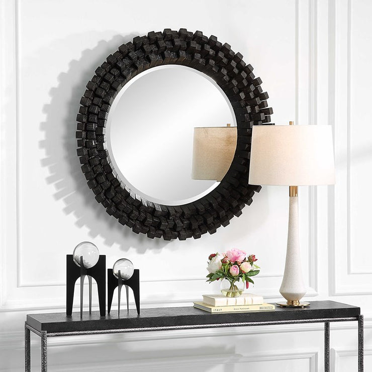 Uttermost Circle of Piers Black Wood Round Mirror