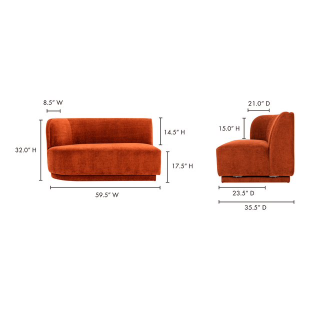 Moe's Home Collection Yoon Red 2 Seat Sofa Left-Facing