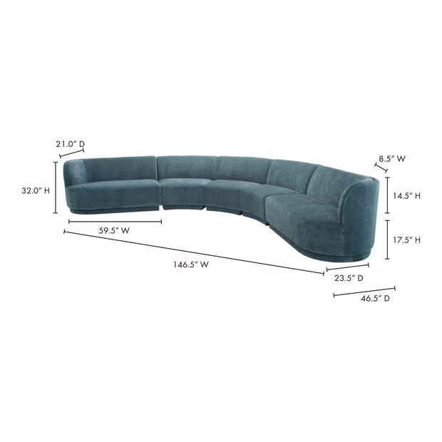 Moe's Home Collection Yoon Radius Nightshade Blue Modular Sectional