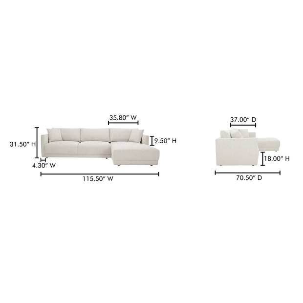 Moe's Home Collection Bryn Oyster Sectional ~ Right Facing Chaise