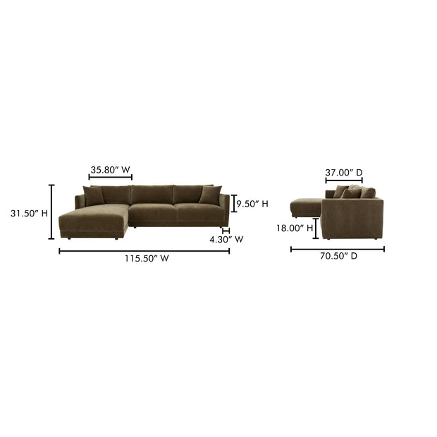 Moe's Home Collection Bryn Heritage Cedar Green Sectional ~ Left Facing Chaise