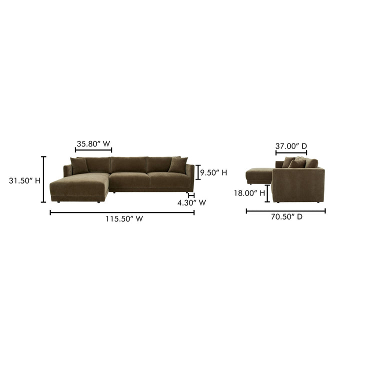 Moe's Home Collection Bryn Heritage Cedar Green Sectional ~ Left Facing Chaise