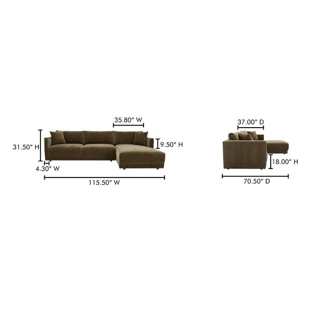 Moe's Home Collection Bryn Heritage Cedar Green Sectional ~ Right Facing Chaise