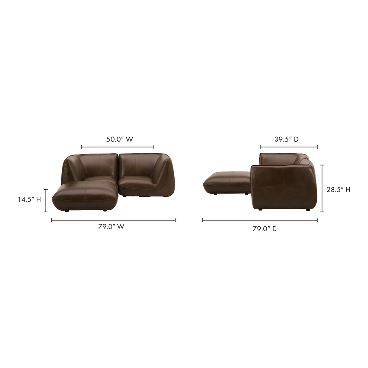 Moe's Home Collection Zeppelin Nook Toasted Hickory Modular Leather Sectional
