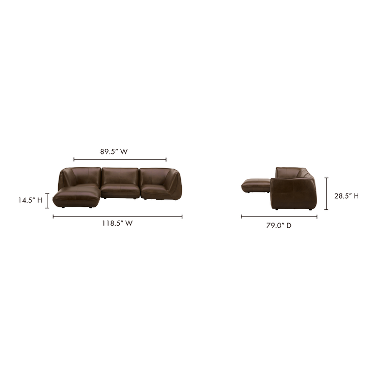 Moe's Home Collection Zeppelin Toasted Hickory Lounge Modular Leather Sectional