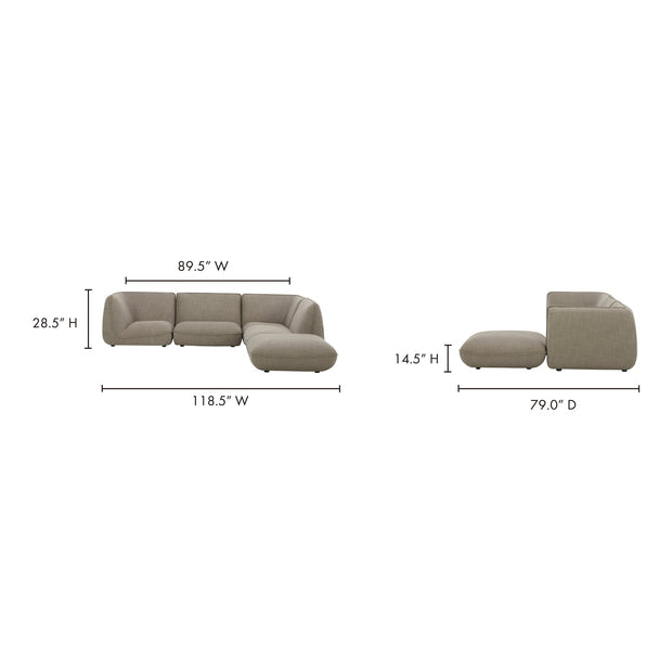 Moe's Home Collection Zeppelin Lounge Speckled Pumice Modular Sectional
