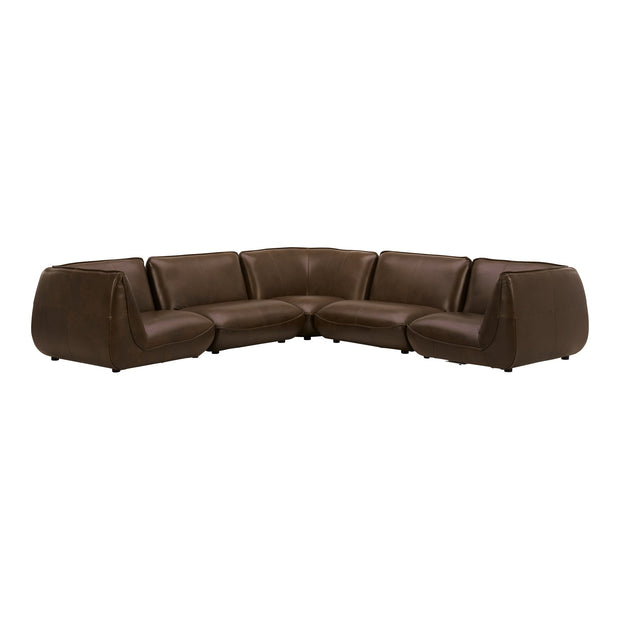 Moe's Home Collection Zeppelin Toasted Hickory Classic L-Shaped Modular Leather Sectional