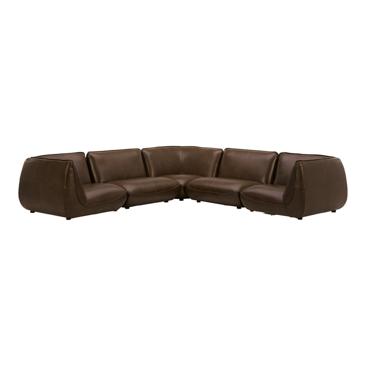 Moe's Home Collection Zeppelin Toasted Hickory Classic L-Shaped Modular Leather Sectional