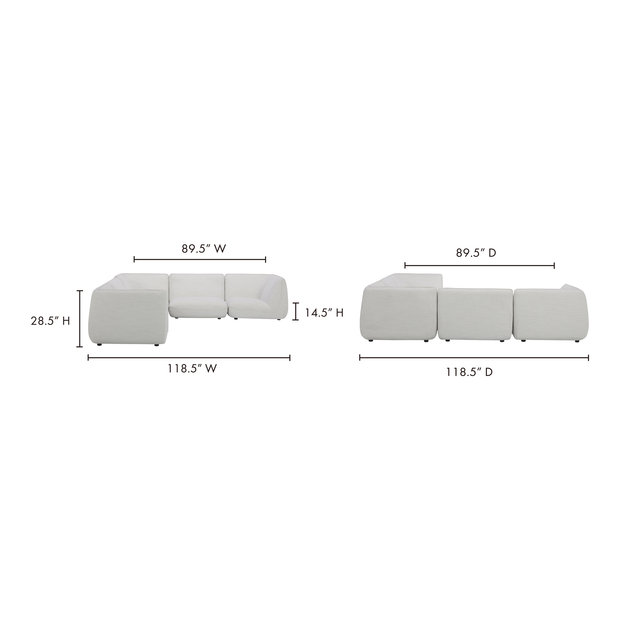 Moe's Home Collection Zeppelin Salt Stone White Classic L-Shaped Modular Sectional