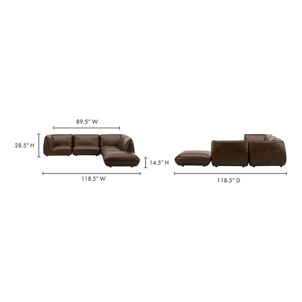 Moe's Home Collection Zeppelin Toasted Hickory Dream Modular Leather Sectional