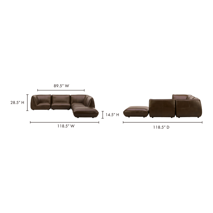 Moe's Home Collection Zeppelin Toasted Hickory Dream Modular Leather Sectional
