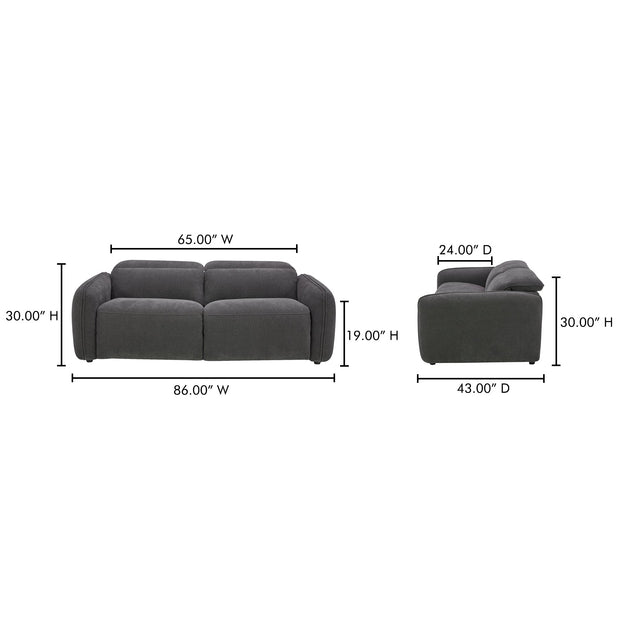 Moe's Home Collection Eli Dusk Grey Power Recliner Sofa