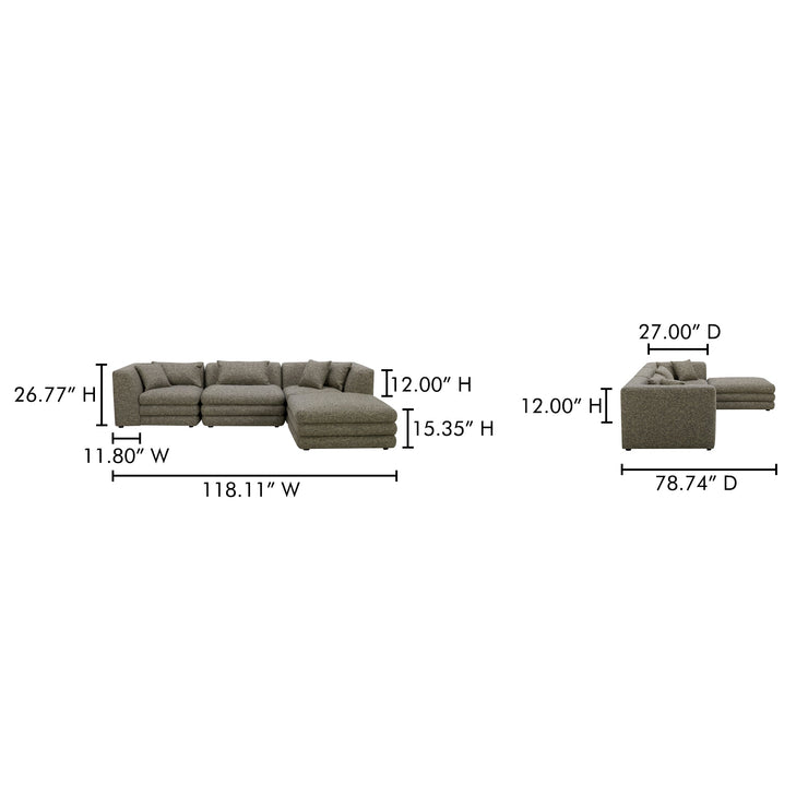 Moe's Home Collection Lowtide Lounge Stone Tweed Modular Sectional