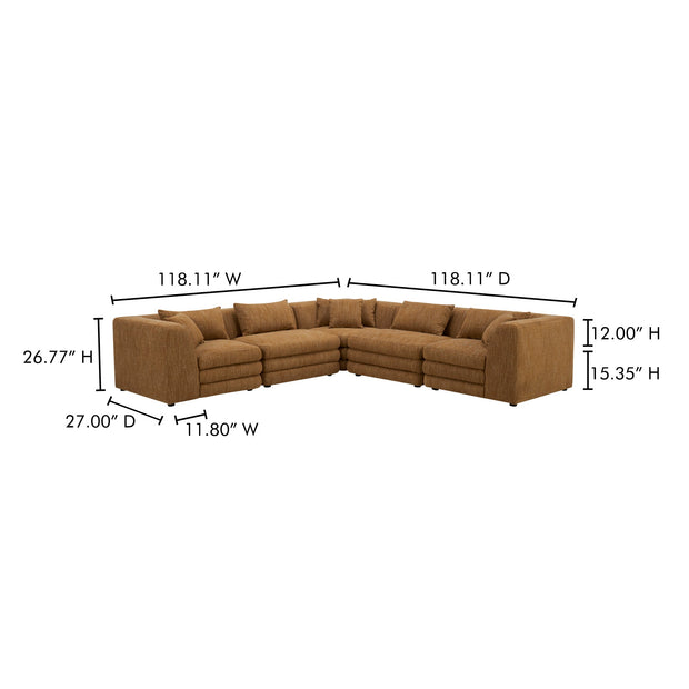 Moe's Home Collection Lowtide Classic Amber Glow L-Shaped Modular Sectional