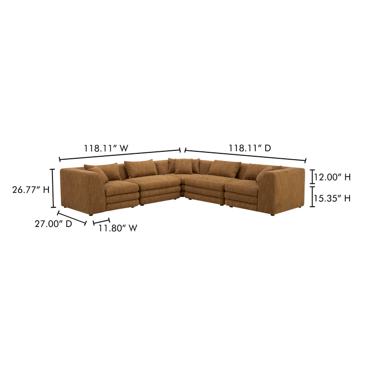 Moe's Home Collection Lowtide Classic Amber Glow L-Shaped Modular Sectional