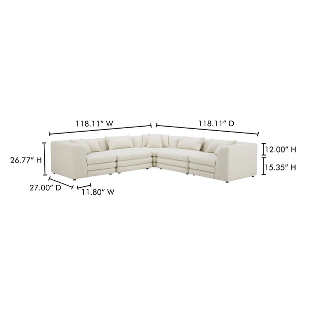 Moe's Home Collection Lowtide Classic Warm White L-Shaped Modular Sectional