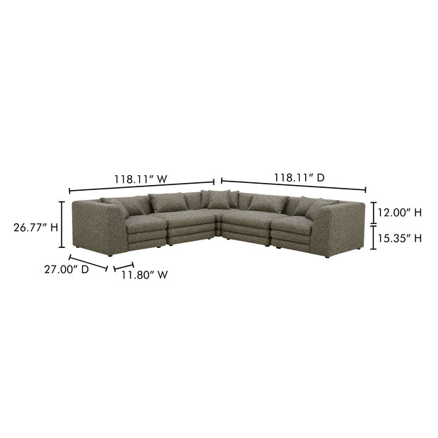 Moe's Home Collection Lowtide Classic Stone Tweed L-Shaped Modular Sectional
