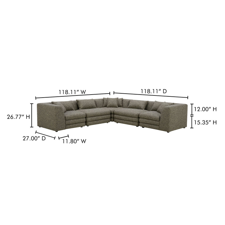 Moe's Home Collection Lowtide Classic Stone Tweed L-Shaped Modular Sectional
