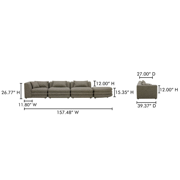 Moe's Home Collection Lowtide Linear Stone Tweed Modular Sectional