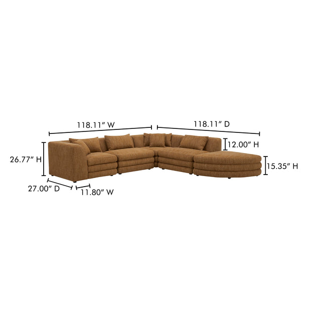 Moe's Home Collection Lowtide Alcove Amber Glow Modular Sectional