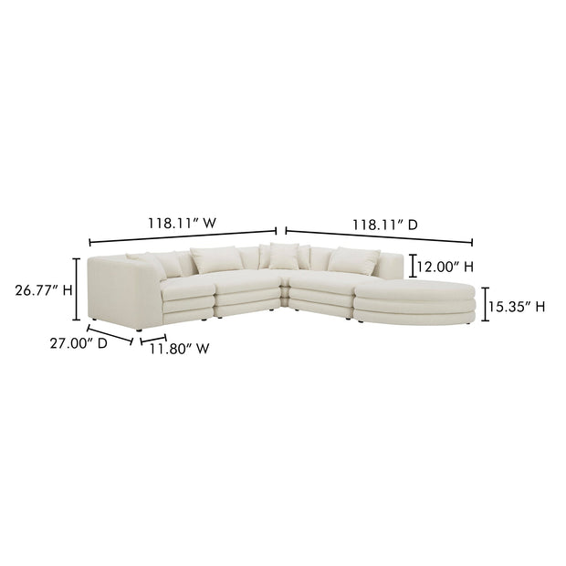 Moe's Home Collection Lowtide Alcove Warm White Modular Sectional