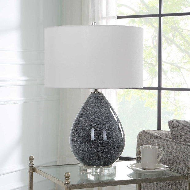 Uttermost Nebula Black and White Speckled Glazed Ceramic Table Lamp With White Shade