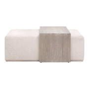 Essentials For Living Dovetail Upholstered Coffee Table ~ LiveSmart Gellar-Linen, Natural Gray Acacia