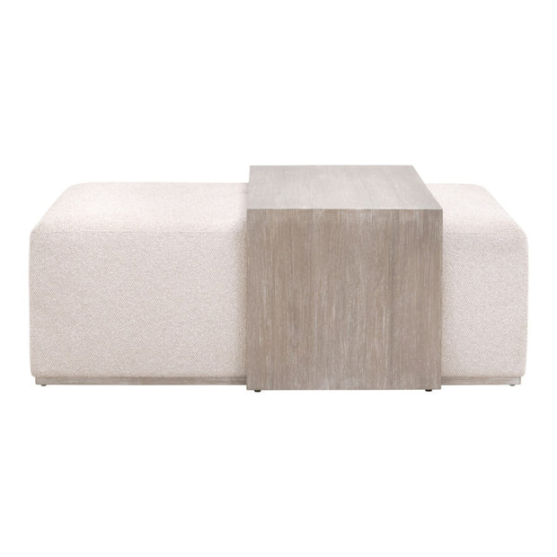 Essentials For Living Dovetail Upholstered Coffee Table ~ LiveSmart Gellar-Linen, Natural Gray Acacia