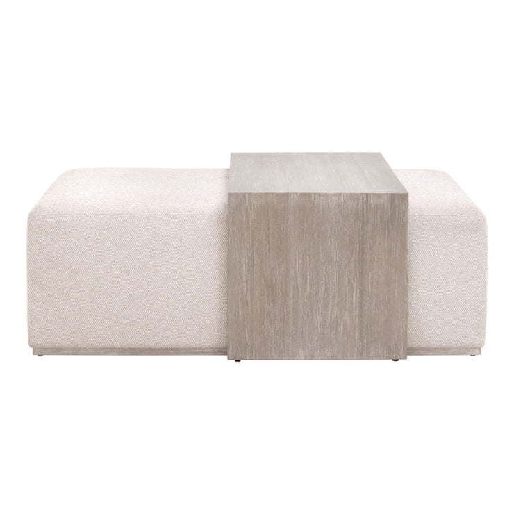 Essentials For Living Dovetail Upholstered Coffee Table ~ LiveSmart Gellar-Linen, Natural Gray Acacia