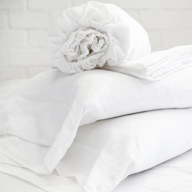 Pom Pom at Home White Linen King Sheet Set ~ Includes Flat, Fitted and 2 Pillowcases