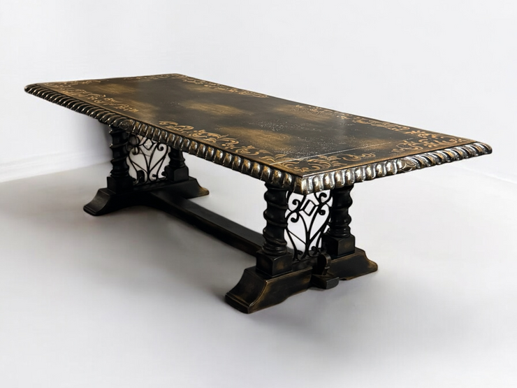 Casa Bonita Peruvian Hand-Painted Carved Wood Madrid Dining Table 10 Foot