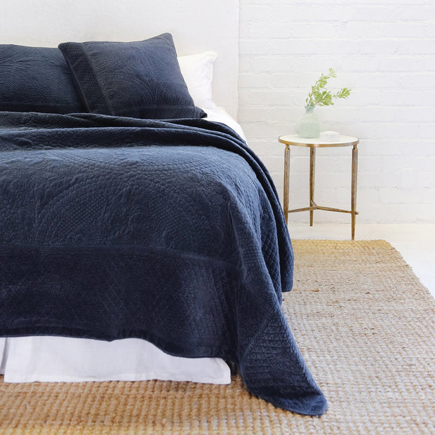 Pom Pom at Home Marseille Navy Cotton Velvet Diamond Quilted Coverlet and Euro Shams ~ Available in Queen and King Sizes