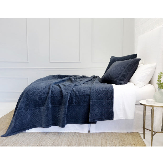Pom Pom at Home Marseille Navy Cotton Velvet Diamond Quilted Coverlet and Euro Shams ~ Available in Queen and King Sizes