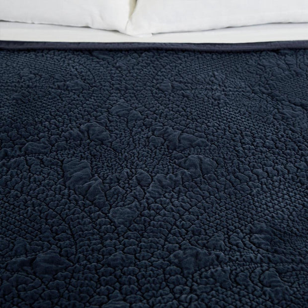 Pom Pom at Home Marseille Navy Cotton Velvet Diamond Quilted Coverlet and Euro Shams ~ Available in Queen and King Sizes