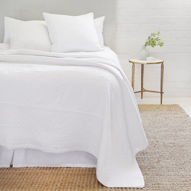 Pom Pom at Home Marseille White Cotton Velvet Diamond Quilted Coverlet and Euro Shams ~ Available in Queen and King Sizes