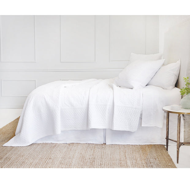 Pom Pom at Home Marseille White Cotton Velvet Diamond Quilted Coverlet and Euro Shams ~ Available in Queen and King Sizes
