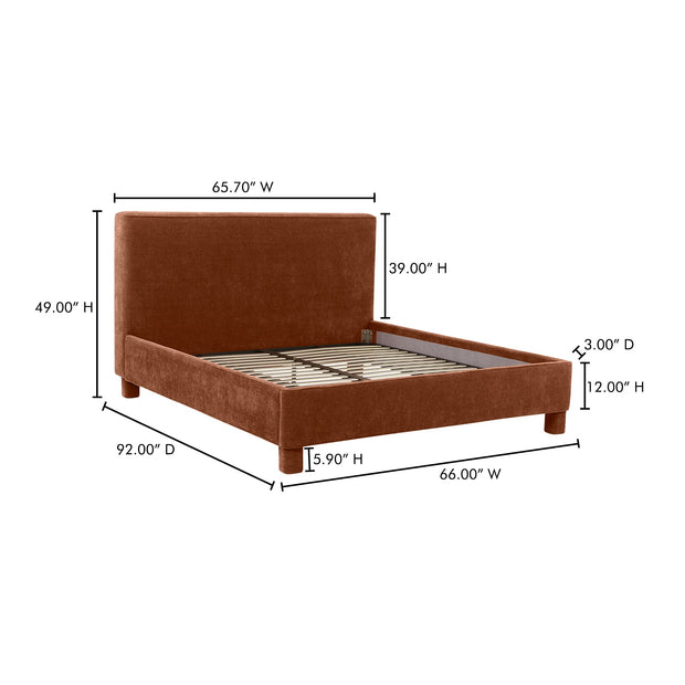 Moe's Home Collection Ichigo Deep Orange Upholstered Queen Size Bed