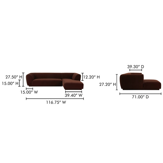 Moe's Home Collection Zandro Warm Brown Right-Facing Sectional