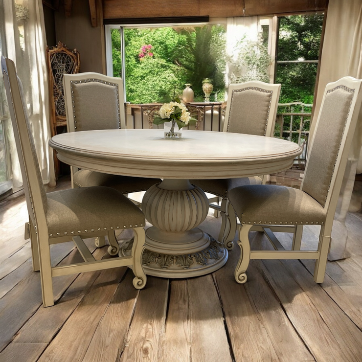 Casa Bonita Peruvian Hand-Painted and Carved Wood 60” Round Orleans Dining Table