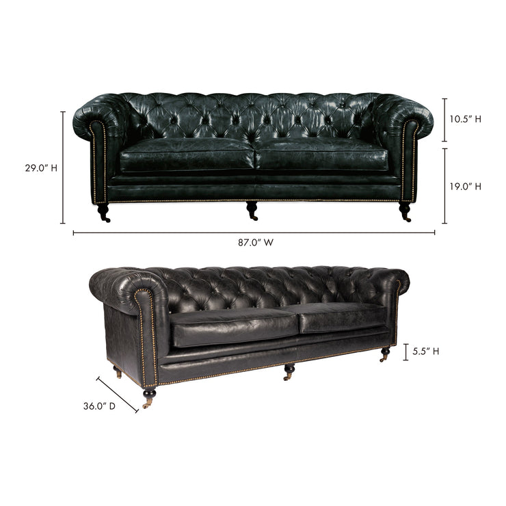Moe's Home Collection Birmingham Tufted Black Leather Sofa