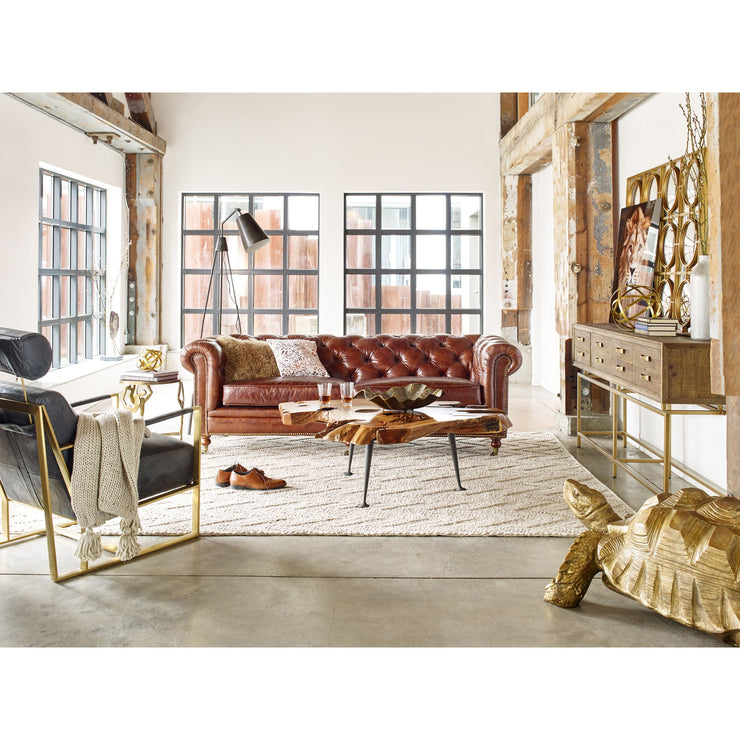 Moe's Home Collection Birmingham Tufted Dark Brown Leather Sofa